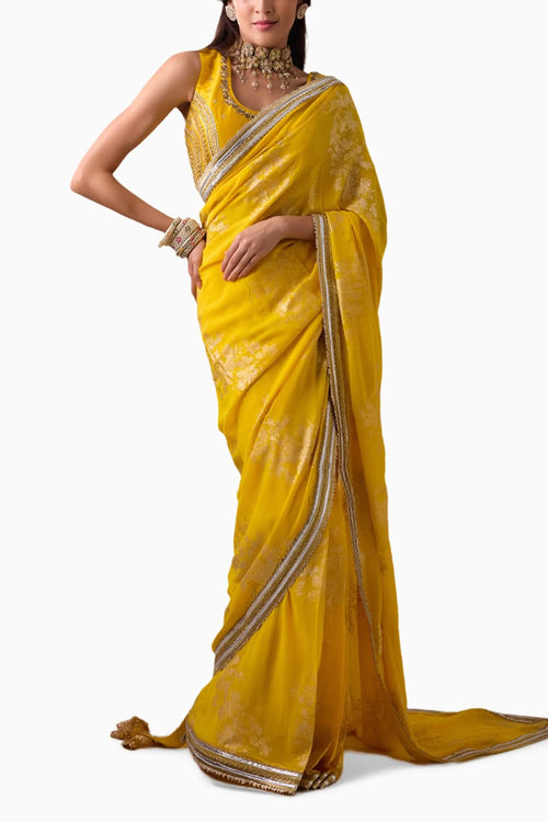 Haldi Phool Badal Foil Printed Saree