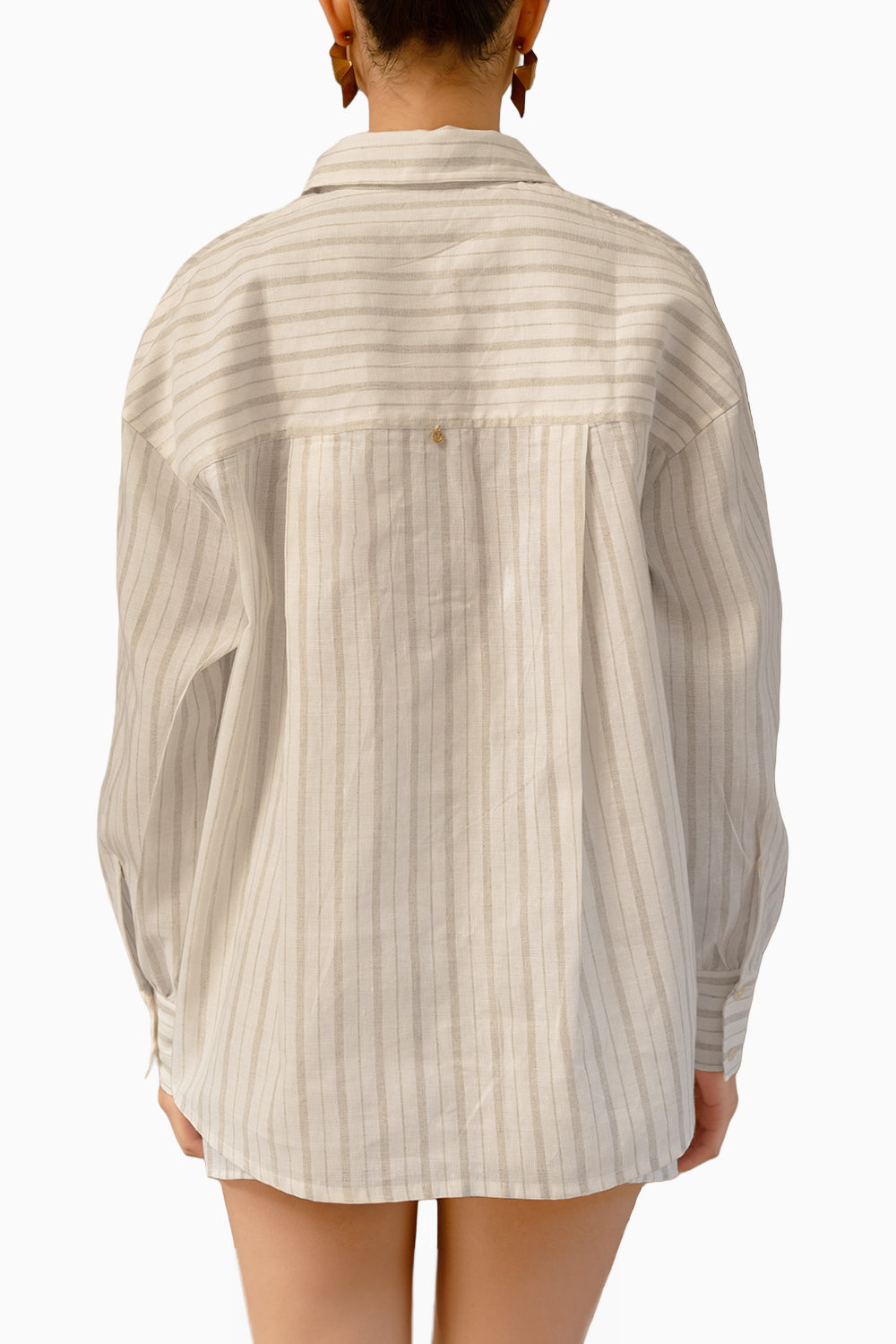 Beige Stripes Oversized Shirt with Wrap Skirt