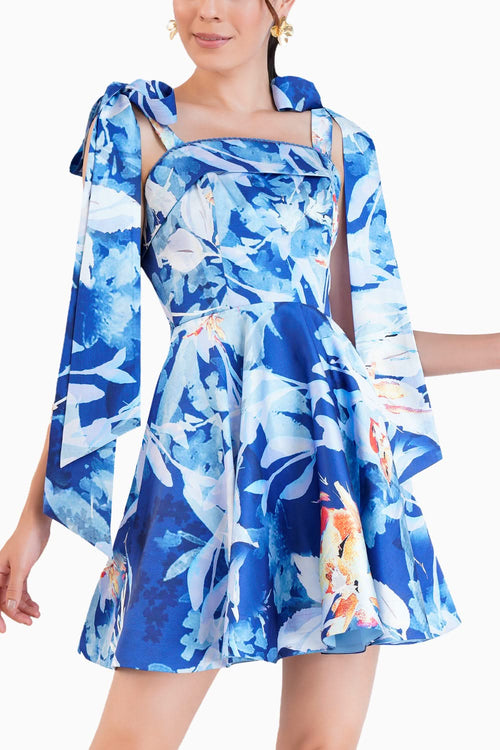 Printed Short Dress With Knotted Straps