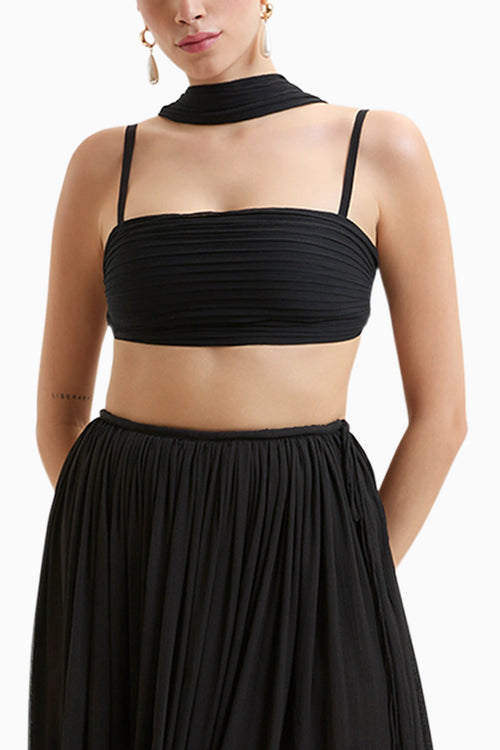 Black Morgana Pleated Crop Top