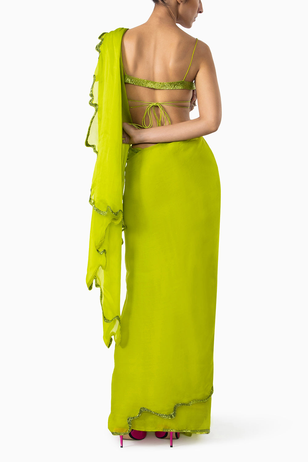 Chartreuse Thousand Crescents Saree