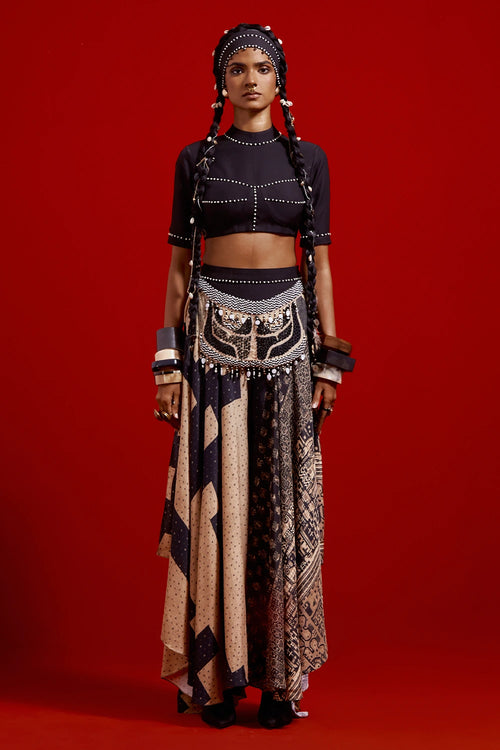 Areej Blouse with Printed Chakri Skirt