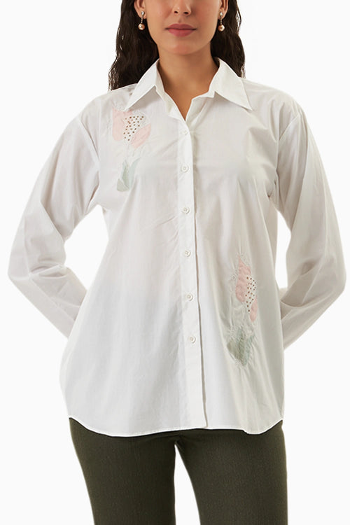 White Lily Patchwork Beaded Shirt