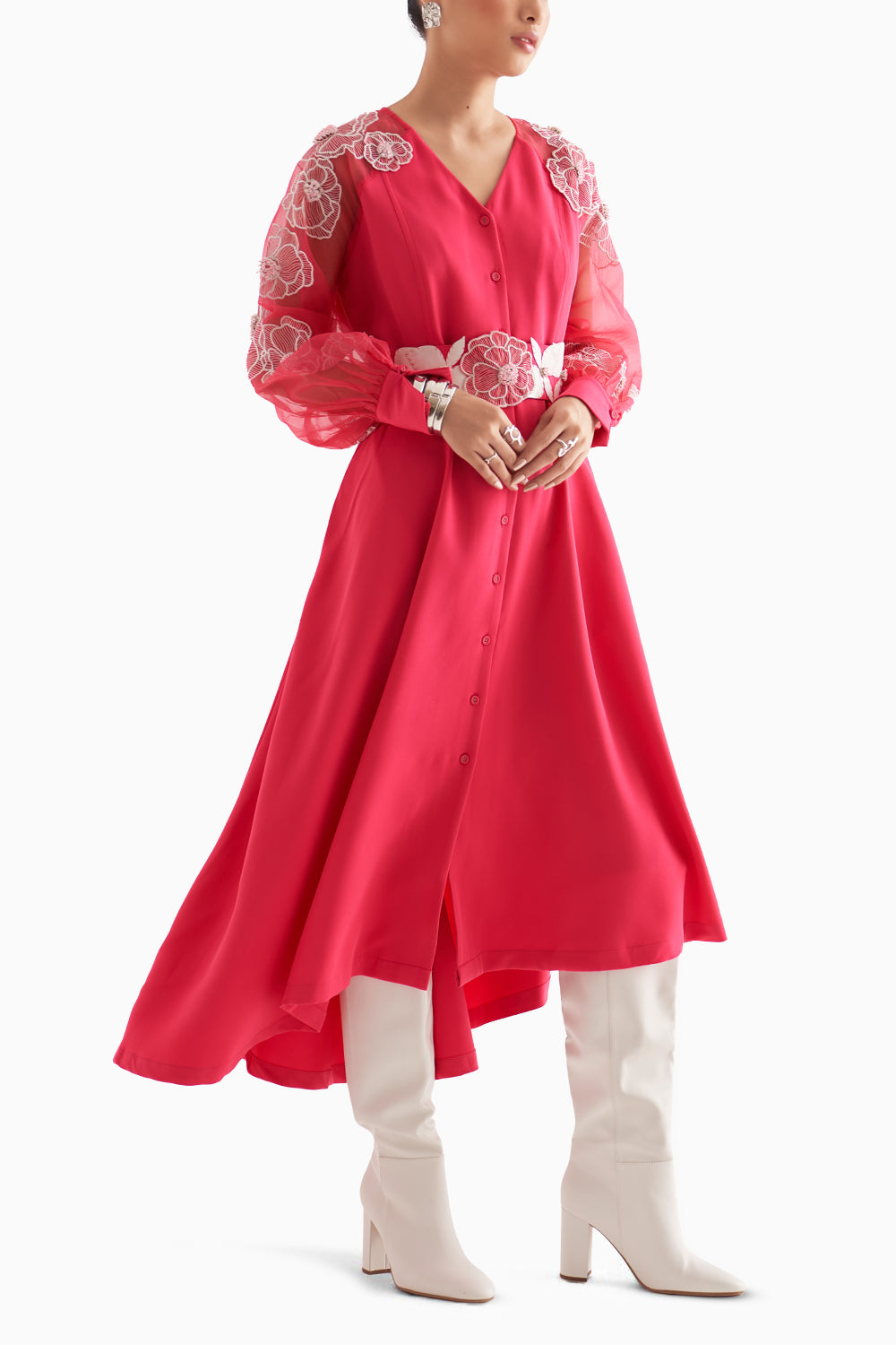 Cinley Belted Fuschia Dress