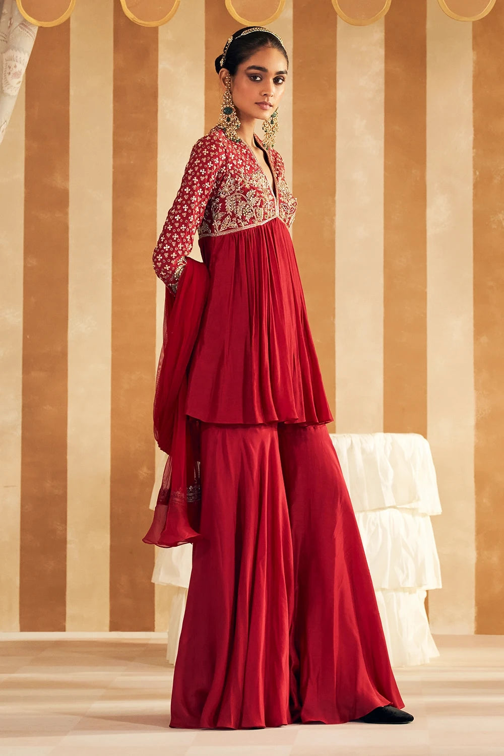 Qasida Red Short Anarkali Set