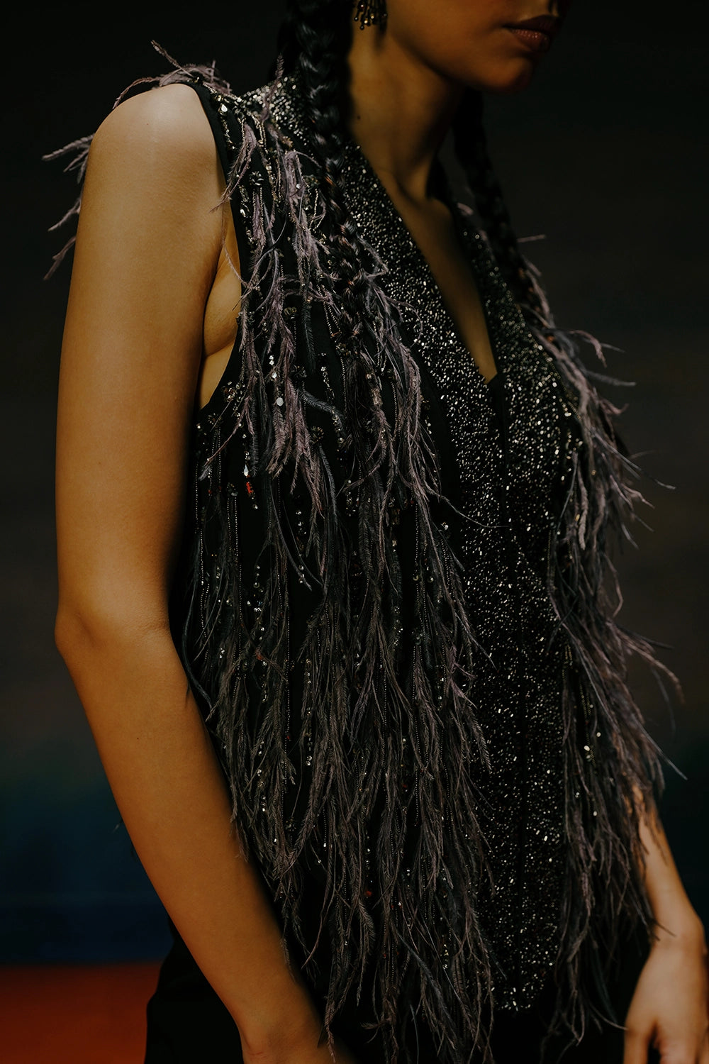 Black Sequins Feather Jacket