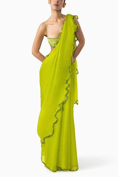 Chartreuse Thousand Crescents Saree