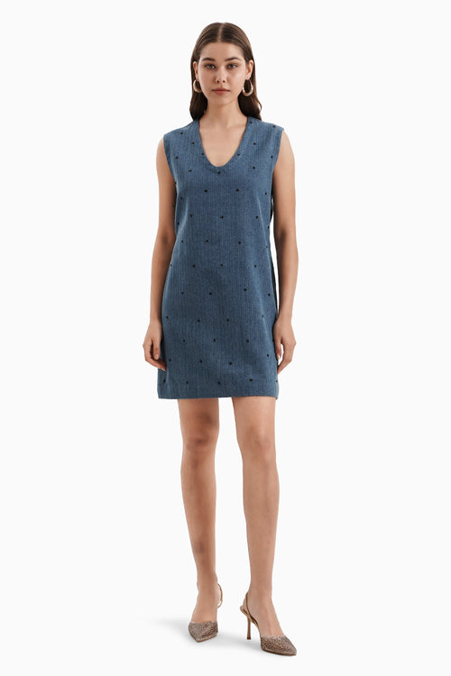 Medium Herringbone Denim Dress with Chitta Embellishment
