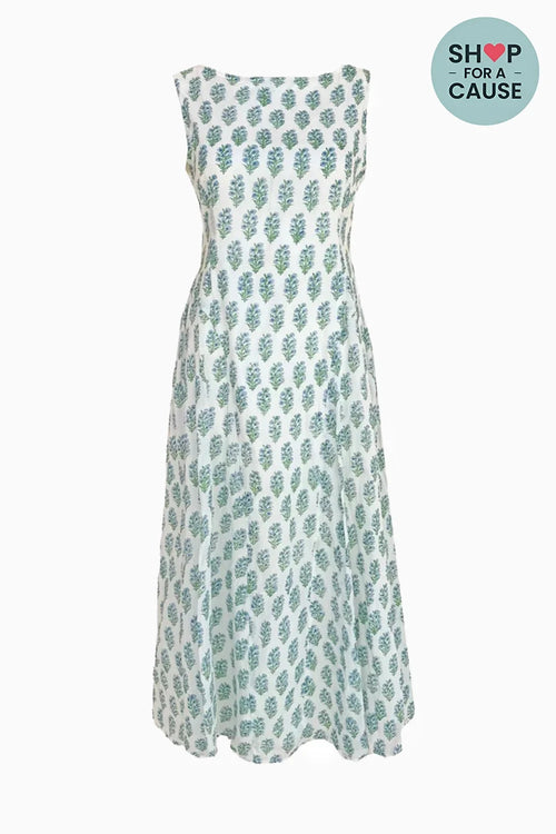 White Blue Jawai Dress
