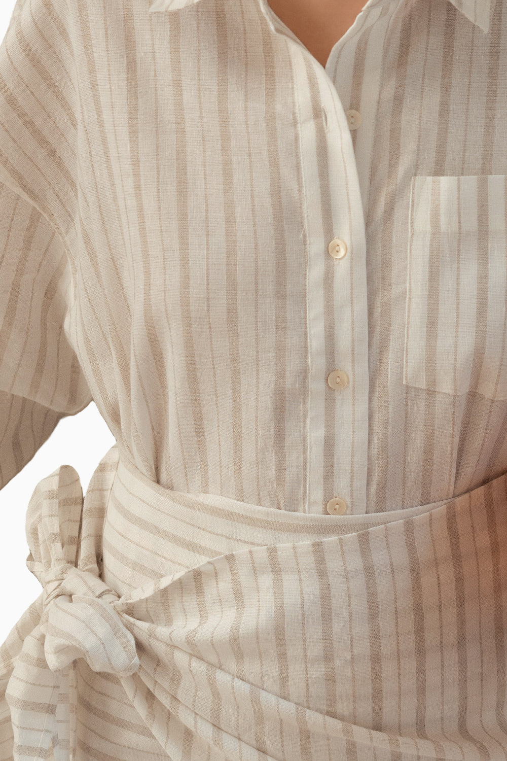 Beige Stripes Oversized Shirt with Wrap Skirt