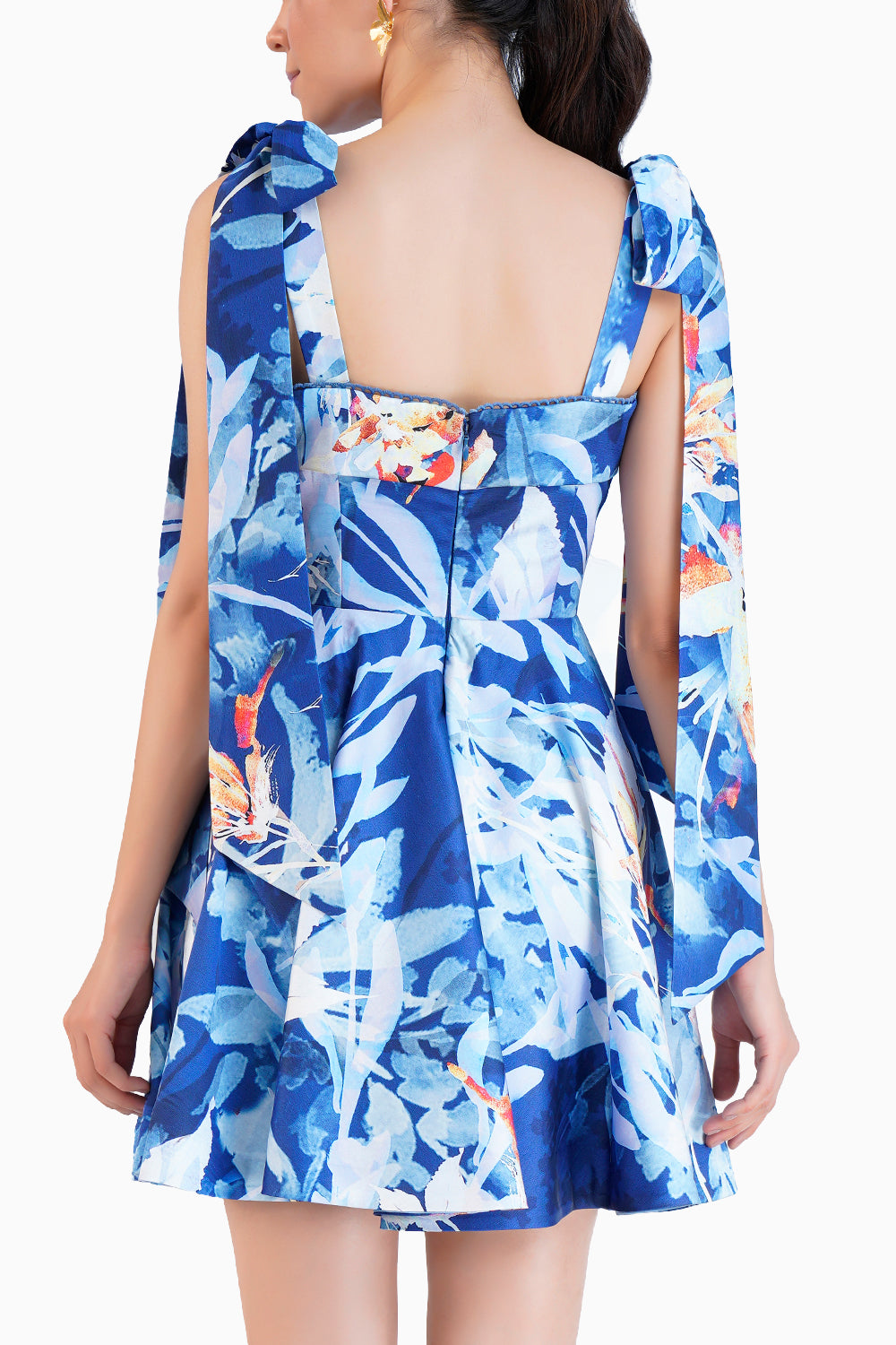 Printed Short Dress With Knotted Straps