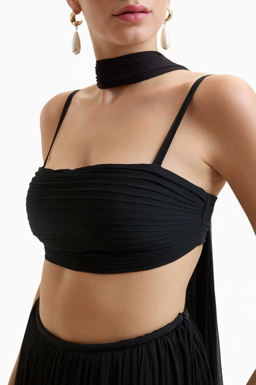 Black Morgana Pleated Crop Top