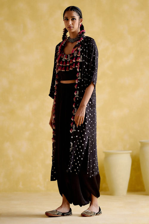 Malini Black Bandhini Jacket with Blouse and Skirt