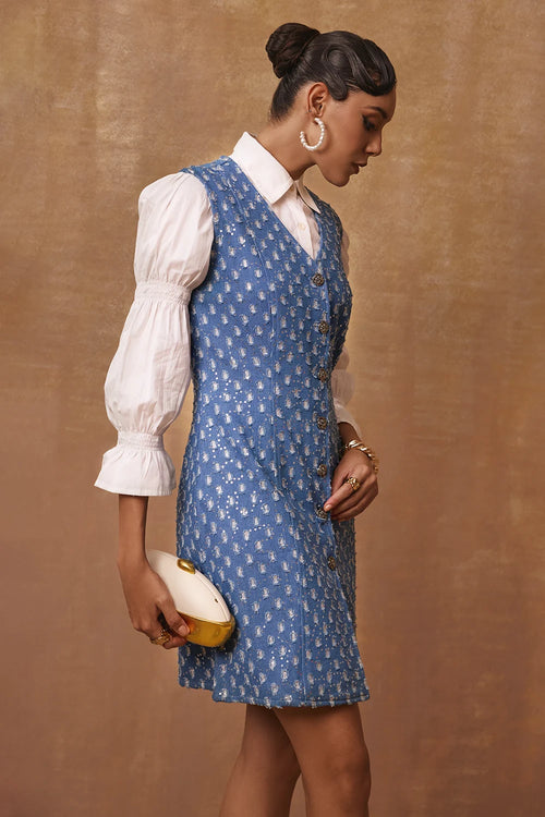 Mettalic Denim Waistcoat Dress