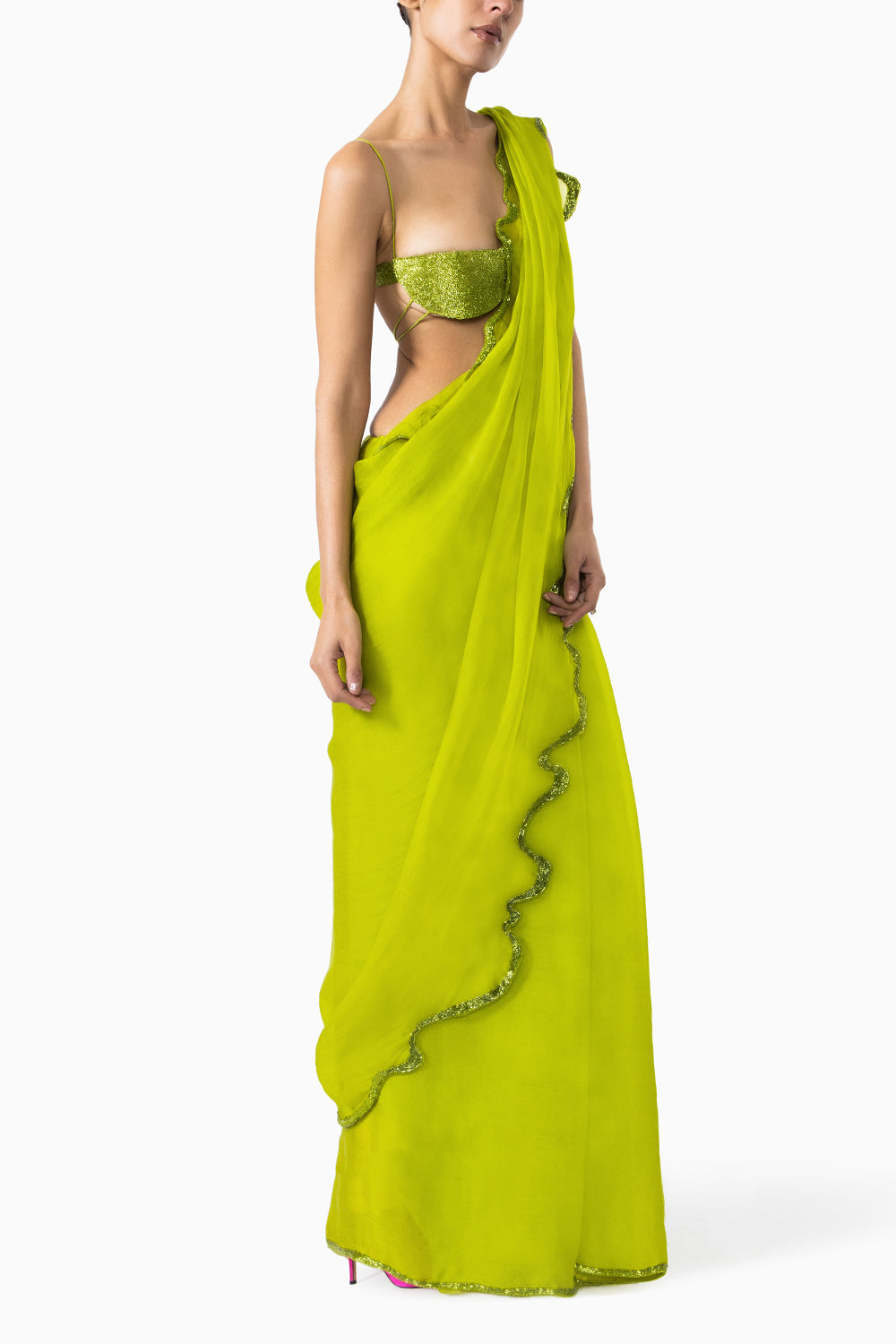 Chartreuse Thousand Crescents Saree