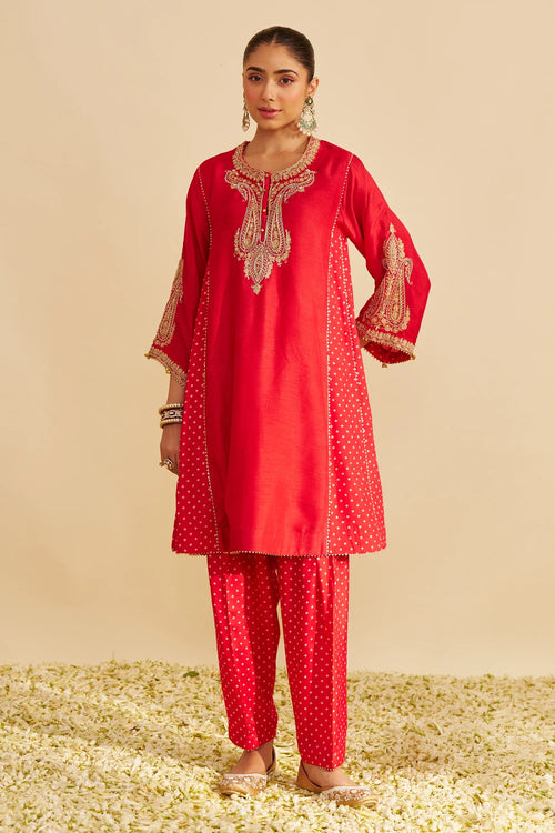 Jeriah Red Short Chauga with Salwar
