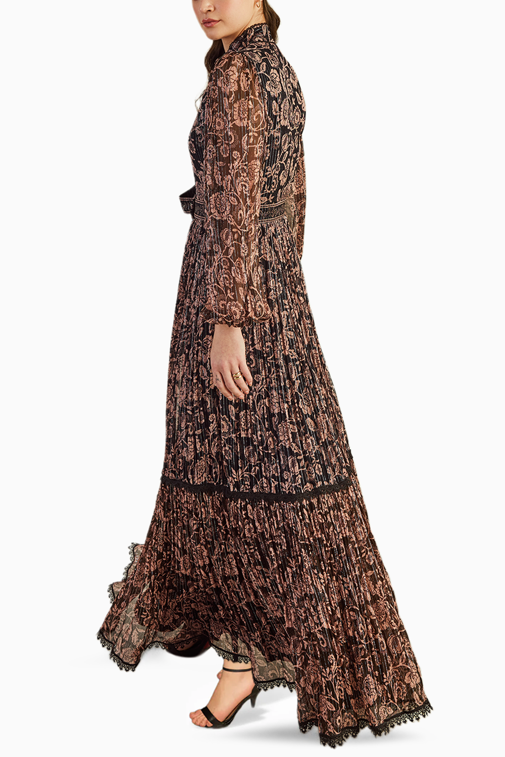 Dual Tone Bagru Print Long Dress with Buckle Belt