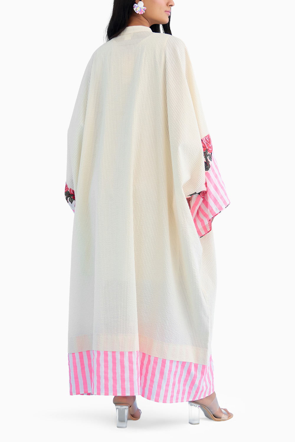 Cream Crouching Applique Kaftan Dress