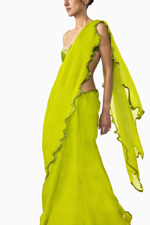 Chartreuse Thousand Crescents Saree