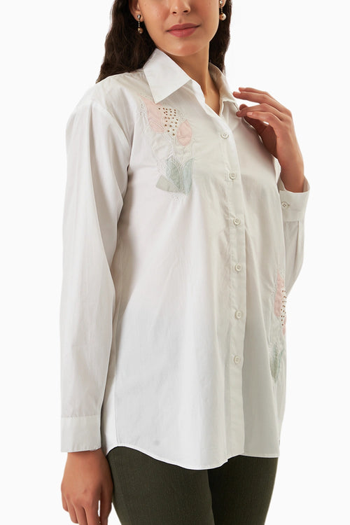 White Lily Patchwork Beaded Shirt