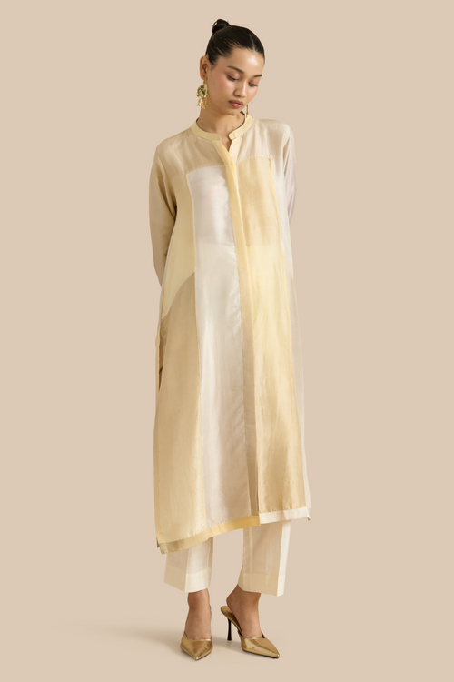 Ivory Color Block Kurta Set