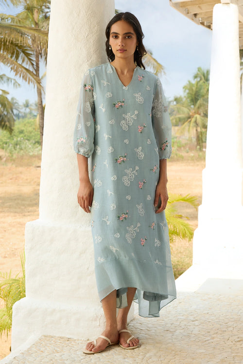 Sky Thread Embroidered Dress