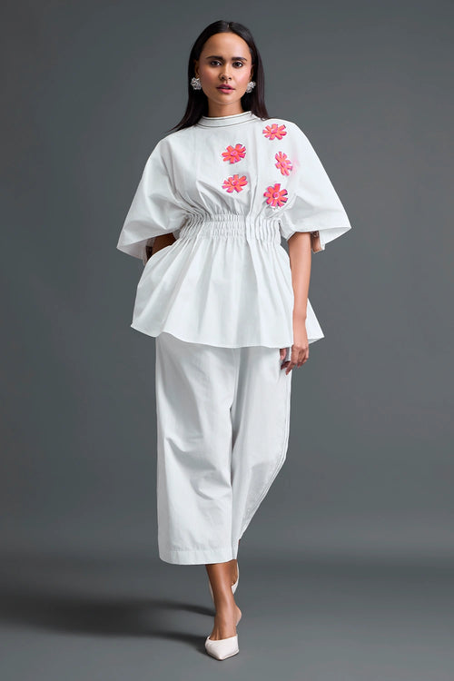 White Floral Peplum Co-ord Set