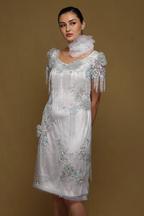 Floral Shift Dress with Fringes