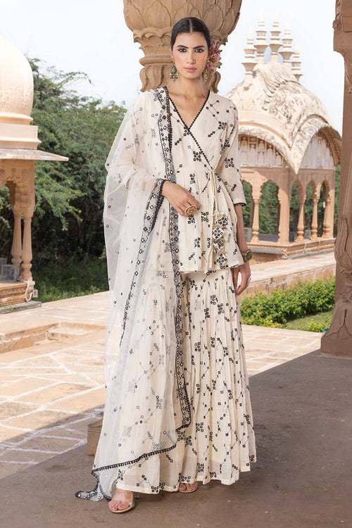 Black and White BK all-over Embroidered Sharara with Dupatta