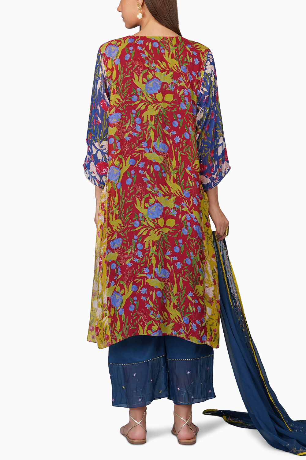 Flower Print Panelled Kurta Set