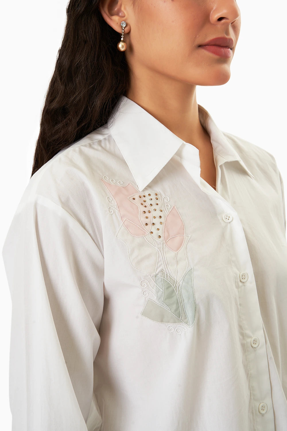White Lily Patchwork Beaded Shirt