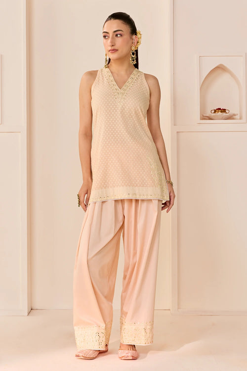 Miral Carnation Pink Short Kurta with Farsi Salwar and Dupatta