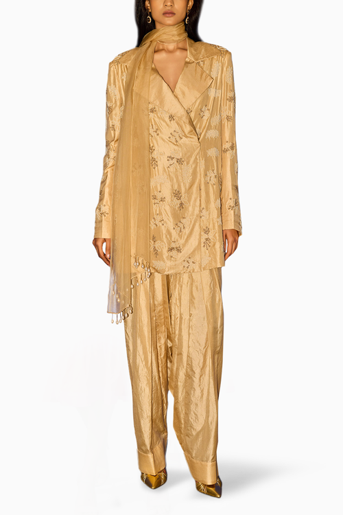 Ivory Oversized Blazer and Salwar with Organza Dupatta