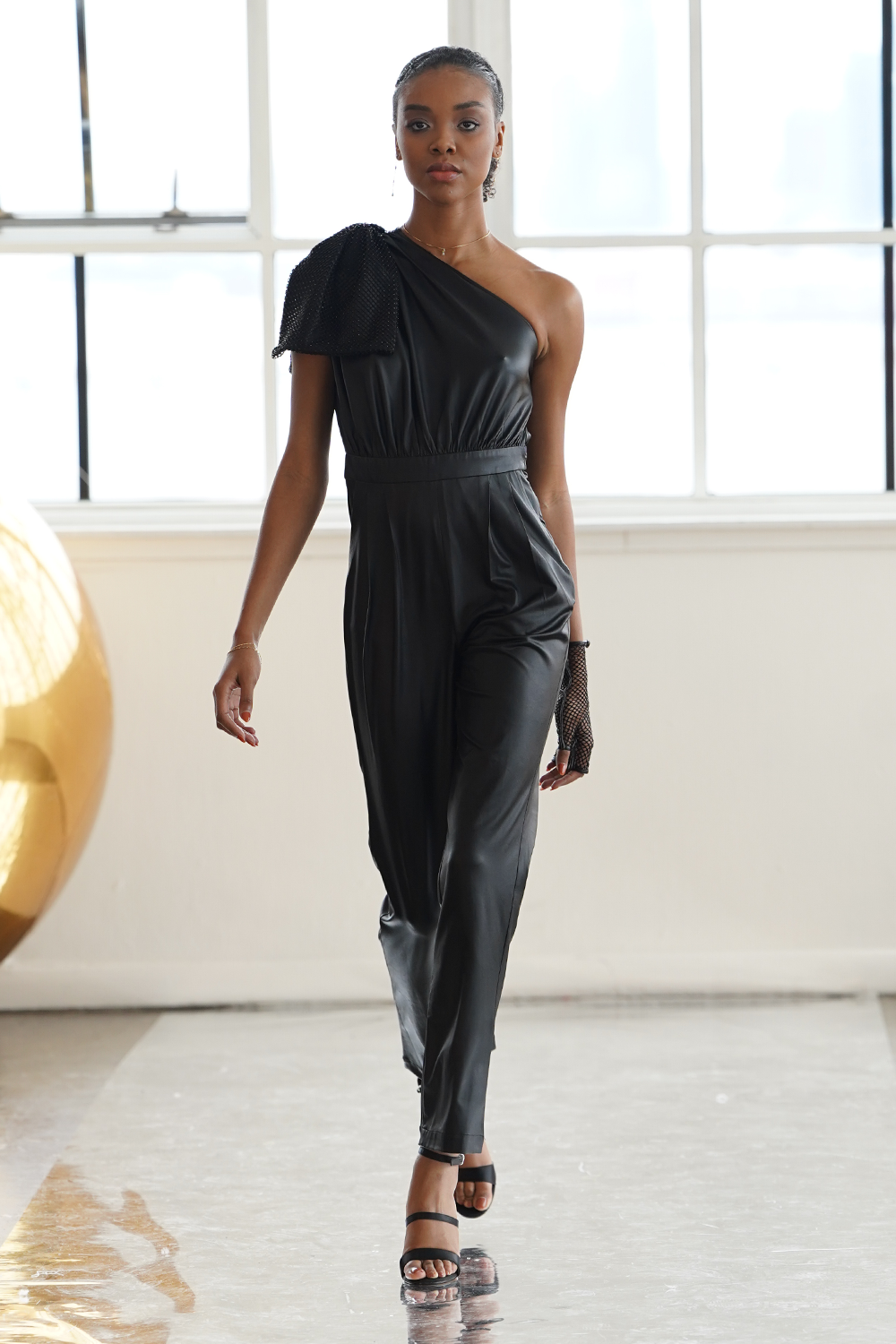 Black One Shoulder Jumpsuit with Bow