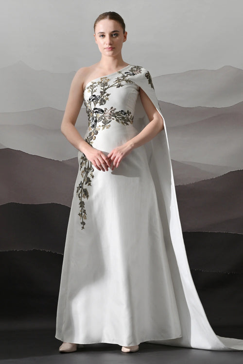 Elegant Gown Featuring A One-Shoulder Bodice