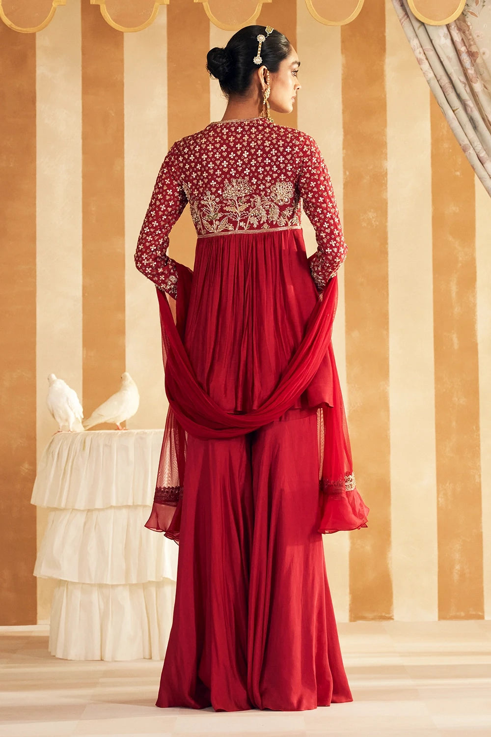 Qasida Red Short Anarkali Set