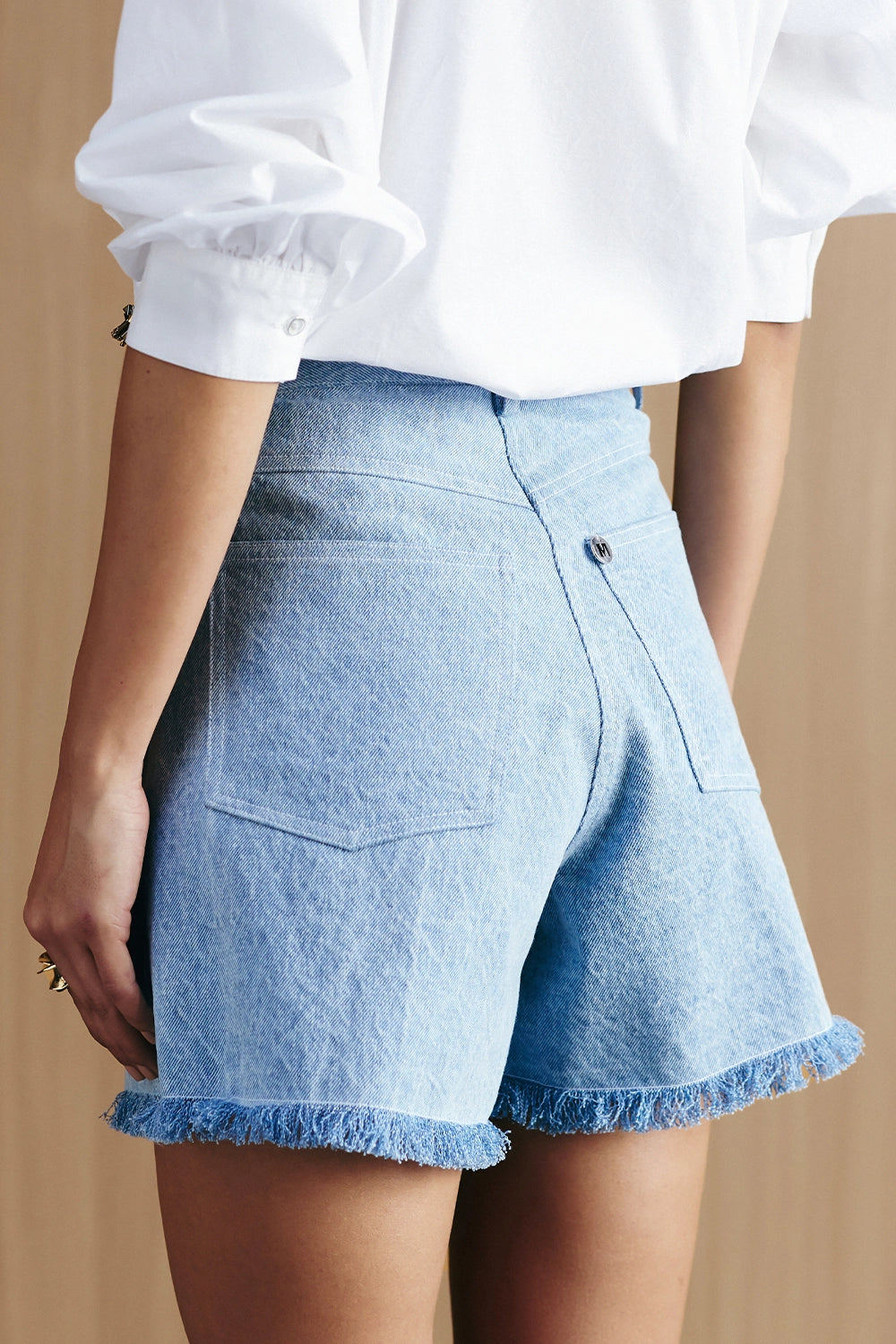 Blue Washed Denim Studded Shorts