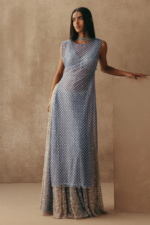 Blue Beadwork Jaal  Slip On Jacket