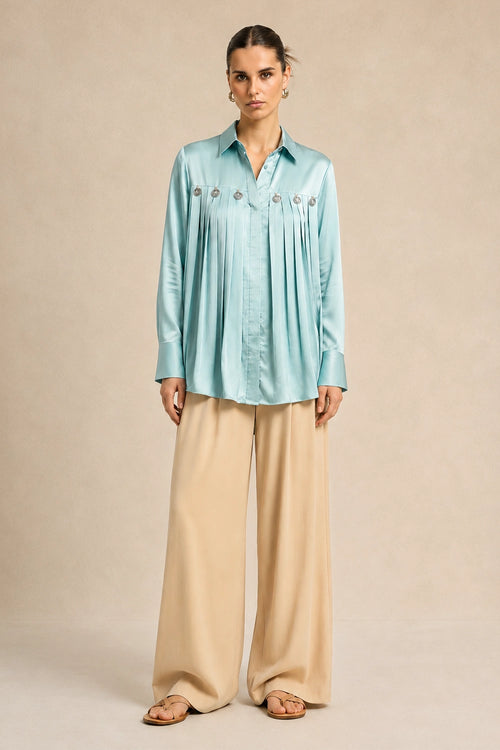 Tropical Breeze Blue Gather Shirt