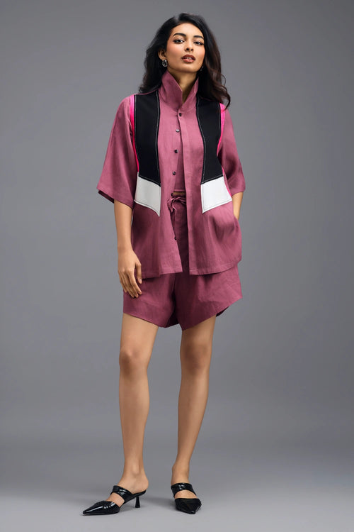 Pink Linen Tailored Shorts