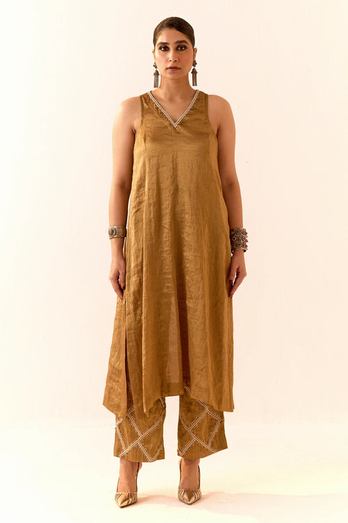 Gold Tissue Kurta Set