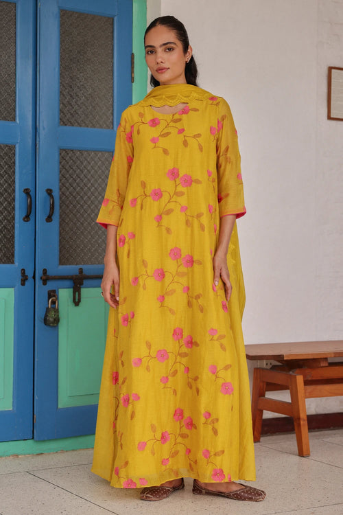 Canary Bloom Embroidered Anarkali