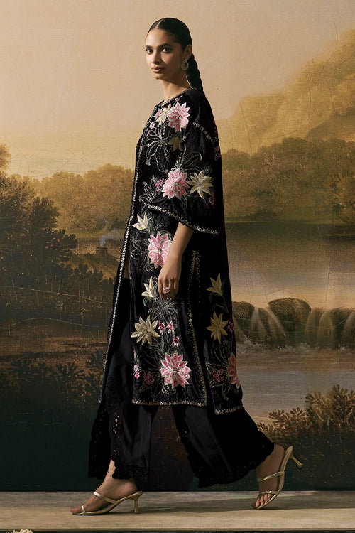 Black Metallic Floral Embellished Jacket