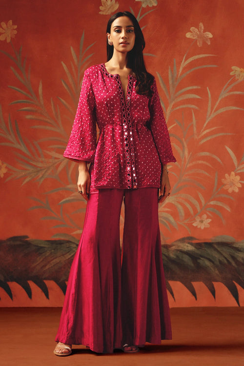 Wild Berry V Neck Peplum Top with Bootcut Pants