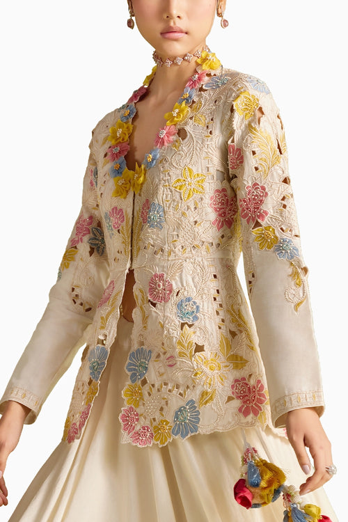Ivory Pastel Embroiered Peplum Jacket