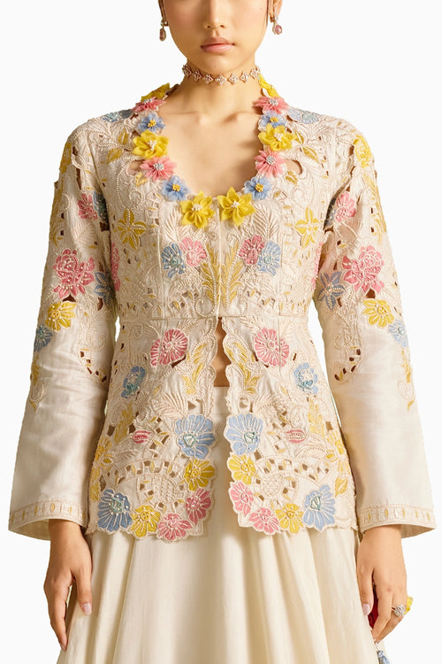 Ivory Pastel Embroiered Peplum Jacket