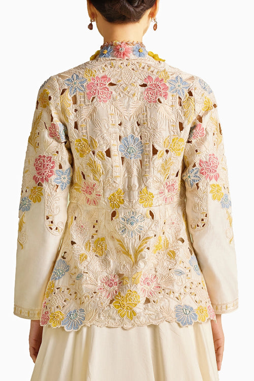 Ivory Pastel Embroiered Peplum Jacket