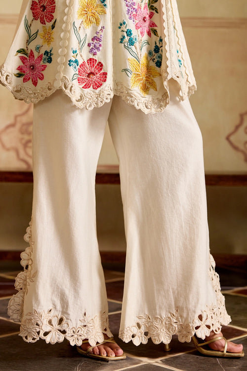 Ivory Mosaic Vines Short Kurta with Bell Bottoms