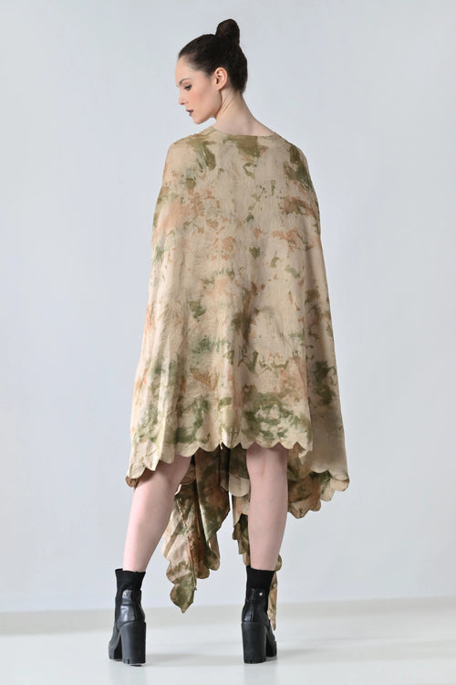 Desert Beige Drape Gathered Printed Kaftan Dress