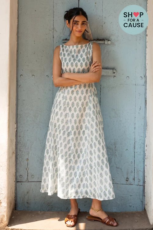 White Blue Jawai Dress